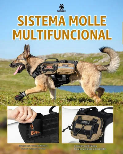 Vista 6 de OneTigris Arnés Táctico para Perros Grandes, Arnés Chaleco para Perros de Servicio Sin Tirones con 5 Hebillas de Metal con Paneles de Gancho y Negro