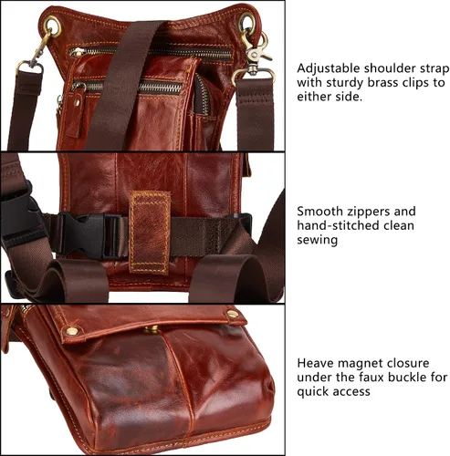 Vista 4 de LATÓN TACKS cuero vintage hecho a mano motocicleta al aire libre bicicleta gota cuero pierna bolsa para hombres mujeres muslo bolsa cintura riñonera