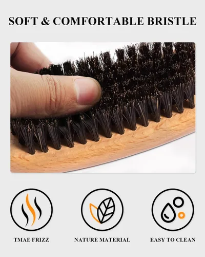 Vista 7 de Cepillo de pelo 100 % con cerdas de jabalí Mango de madera de melocotón natural Restaura el brillo, controla el encrespamiento, suaviza