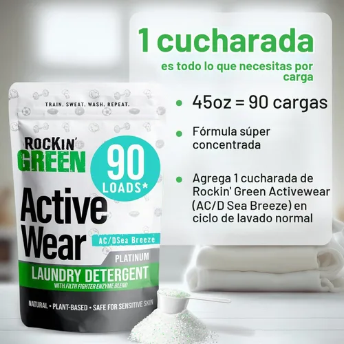 Vista 5 de Detergente para ropa Rockin' Green, Detergente en polvo para ropa a base de plantas, Detergente para ropa totalmente natural, Combatiente de olores