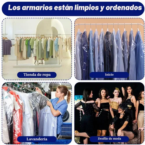 Vista 7 de Paquete de 120 bolsas de limpieza en seco de plástico transparente para colgar ropa, bolsas de limpieza en seco, fundas de ropa, fundas protectoras