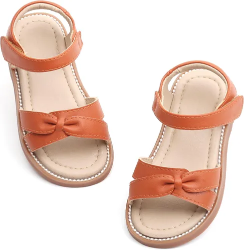 Vista 62 de Sandalias de verano para niñas con puntera abierta, sandalias planas de princesa con suela cómoda D742 Oro