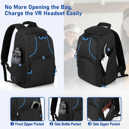 Vista 4 de Bolsa de transporte de almacenamiento compatible con Oculus Meta Quest 2/Quest 3/Quest 3S/Quest Pro/VR Elite correa y controlador, mochila de viaje