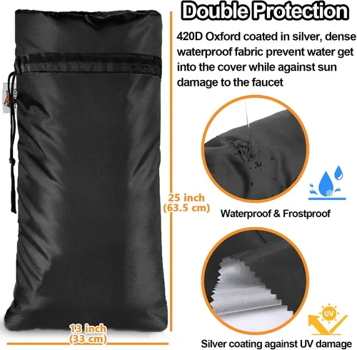 Vista 3 de Cubiertas XXL para grifos al aire libre para invierno, protector anticongelante de 3M Thinsulate para aspersores, 63.5 cm x 33 cm para grifos