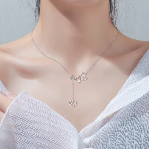 Vista 2 de Yfn Collar con dije de estetoscopio, con diseño del caduceo médico, de plata esterlina, de 18.0 pulgadas