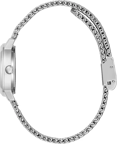 Vista 2 de GUESS US - Reloj analógico de malla en tono oro rosa con diamantes para mujer, plateado