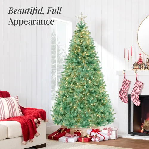 Vista 55 de Best Choice Products Árbol de Navidad azul bebé preiluminado de 6 pies, decoración navideña artificial completa con 947 puntas de rama, 250 luces
