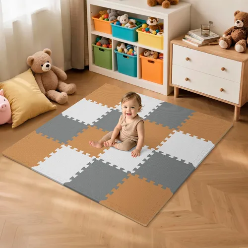 Vista 13 de 16 piezas de alfombrilla de juego para bebé para el piso, alfombrilla de juego de espuma EVA para bebé con baldosas de alfombra entrelazadas de 1.5