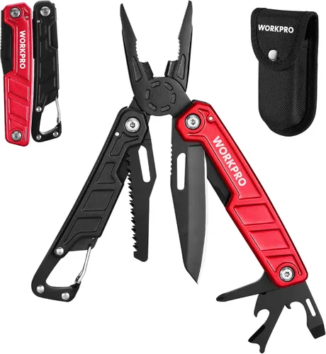 Vista 9 de WORKPRO Multiherramienta de 11 en 1 con alicates, clip de bolsillo y funda - Cuchillo multiuso EDC con cierre de seguridad - Cuchillo de bolsillo