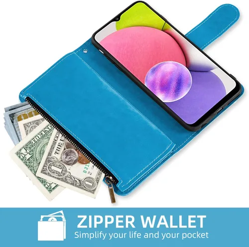 Vista 5 de Asuwish Funda de teléfono para Samsung Galaxy A03s versión de EE. UU. 5G 2022 con protector de pantalla de vidrio templado y tarjetero abatible