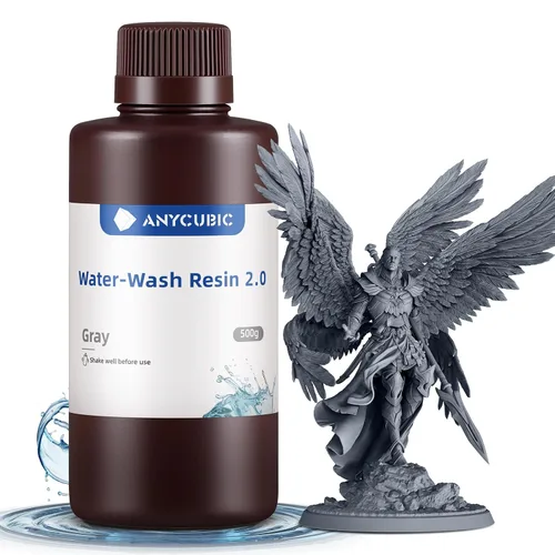 Vista 25 de ANYCUBIC Resina de impresora 3D lavable al agua 2.0, resina 3D de alta precisión de 405 nm, resina de fotopolímero de baja contracción para Gris