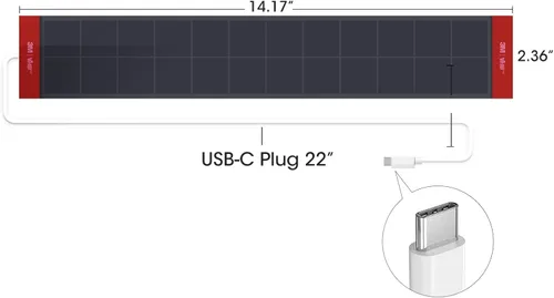 Vista 3 de Panel solar de alimentación móvil USB-C enchufe montado en ventanas, cargador para persianas enrollables, negro