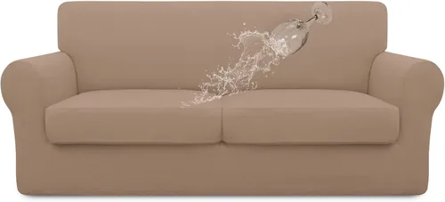 Vista 42 de Easy-Going Funda de sofá 100% impermeable doble de 3 piezas, elástica, suave, para perros, para sofá de 2 cojines separados, protector de muebles a