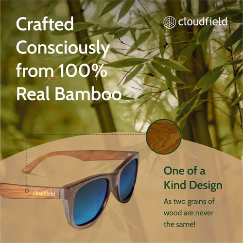 Vista 4 de Cloudfield Wood Frame Sunglasses for Men and Women with 9-Layer Polarized Lenses and Double Layer of UV Blocking Coating
