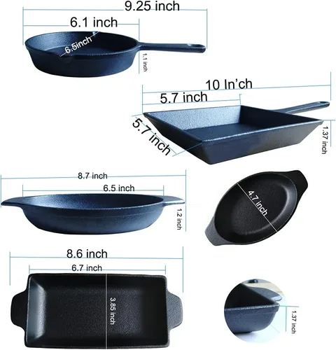 Vista 2 de HAWOK Rectángulo de hierro fundido Mini servidor: 12 oz, cuadrado: 12oz, ovalado 12oz, redondo 15oz juego de 4