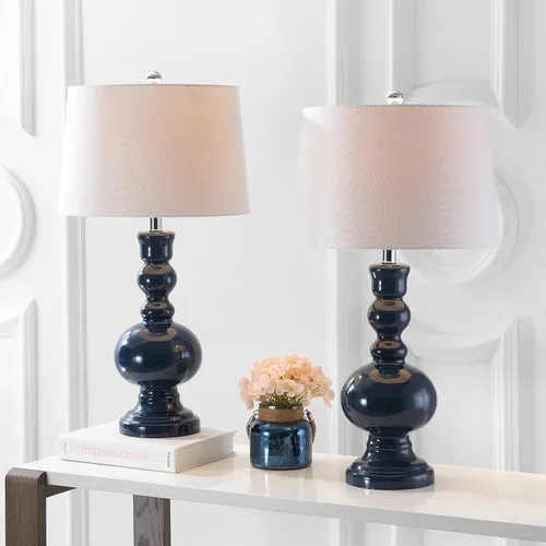 Vista 7 de JONATHAN Y Juego de 2 lámparas de mesa de cristal azul marino de 28.5 pulgadas para decoración de sala de estar, dormitorio, lámparas de noche