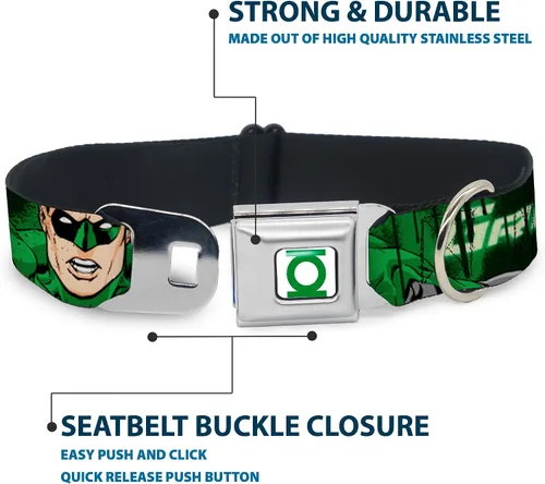 Vista 4 de Buckle-Down Collar de perro con hebilla de cinturón de seguridad, verde linterna verde brillante con texto, 1 pulgada de ancho, se adapta a cuello