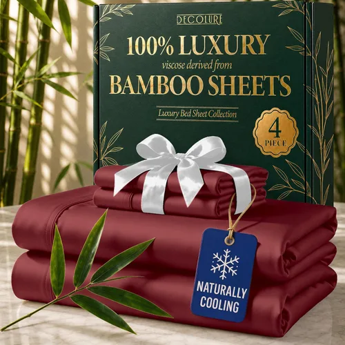 Vista 29 de DECOLURE Sábanas de Viscosa 100% Derivada de Bambú Tamaño Full - Juego de Sábanas de Lujo de 6 Piezas Naturalmente Refrescantes, Ultra Suaves Negro
