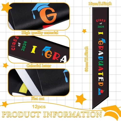 Vista 3 de 12 Pcs Kids Preschool Graduation Stoles Preschool Printed Graduation Stole Bulk Graduation Sash for Kids Students