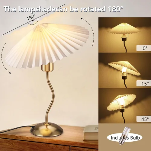 Vista 3 de Lámpara de mesa plisada pequeña, lámpara de mesita de noche para dormitorio, lámpara de luz de noche con pantalla de tela, mini lámpara Morden, luz