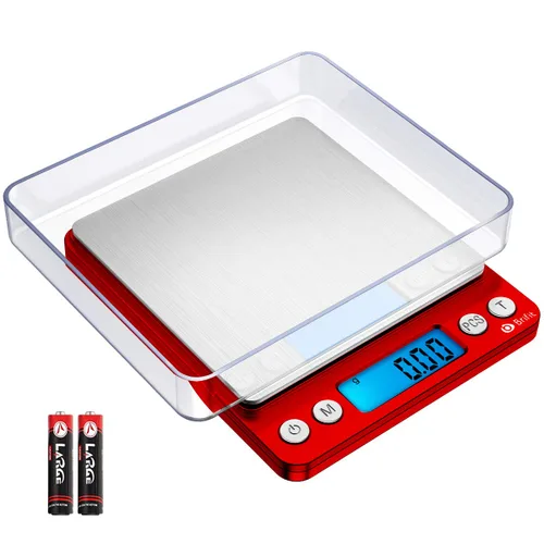 Vista 12 de AMIR - Báscula digital de cocina, 17.64 oz, báscula de bolsillo para joyas, báscula de cocina con pantalla LCD retroiluminada, 2 bandejas, 6