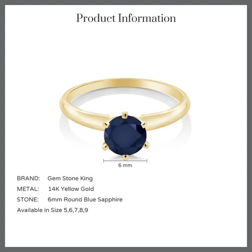Vista 43 de Anillo de compromiso solitario con piedra preciosa redonda de oro amarillo de 14 quilates de 0.236 in para mujer Ajuste clásico de 6 puntas