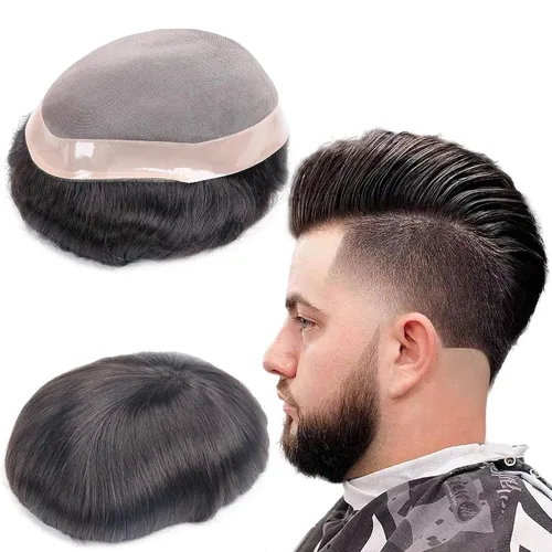 Vista 21 de Toupee - Sistema de reemplazo de cabello para hombres, cabello humano real, 5 x 7 pulgadas, base de encaje mono, extensión duradera para hombre