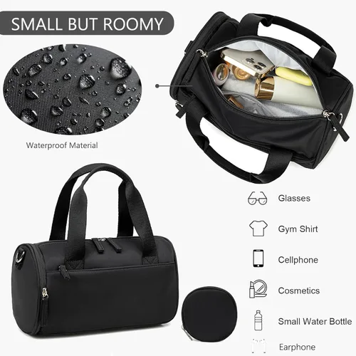 Vista 4 de Mini bolsa de gimnasio para mujeres y niñas, bonita bolsa de lona pequeña de 12 pulgadas con bolsillos multifuncionales, bolsas deportivas