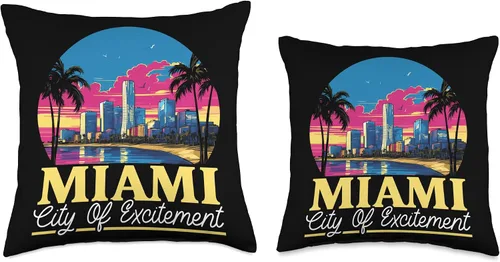 Vista 3 de Miami City Florida USA SteMi Apparel Miami City Florida USA America United States Throw Pillow, 16x16, Multicolor