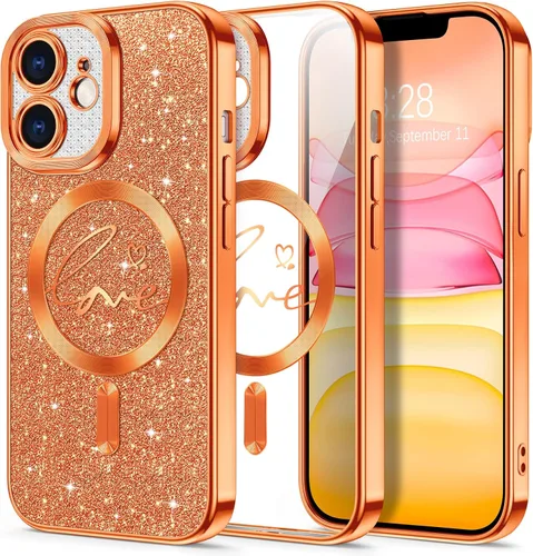 Vista 141 de Hython Funda para iPhone Air con purpurina, compatible con MagSafe Love Heart fundas magnéticas transparentes para teléfono para mujeres y niñas