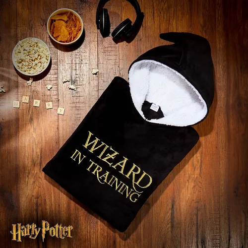 Vista 4 de Harry Potter Manta de gran tamaño con capucha para mujeres, hombres y adolescentes, manta de forro polar Negro