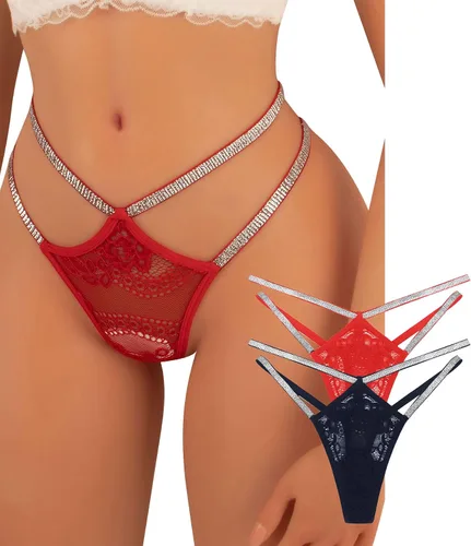 Vista 44 de Ropa interior con purpurina transpirable con encaje sexy para mujer