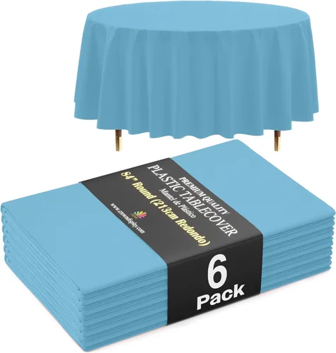 Vista 67 de Exquisite 66% Thicker Premium Aqua Round Tablecloth 0.5 Mil 6 Pack Plastic Table Cloth Disposable 84 Inch Round Plastic Tablecloth Won't Tear Easily