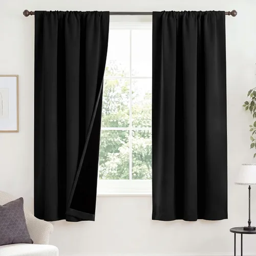 Vista 14 de NICETOWN Biscotti Beige 100% Cortinas opacas de 45" de largo para cocina, bolsillo con varilla para sótano completamente opaco, cortinas térmicas