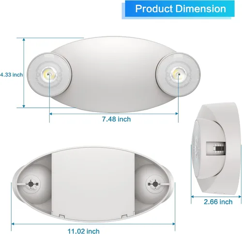 Vista 5 de Spectsun Lights - Paquete de 4 luces LED de emergencia con batería de respaldo, ajustable, cableado, 2 LED, cabeza de ojo de insecto, montaje