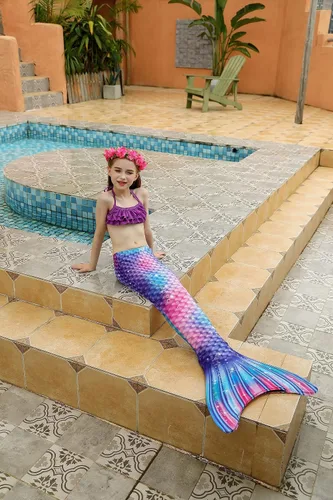 Vista 7 de DNFUN Colas de sirena para nadar para niñas, traje de baño de sirena con monoaleta