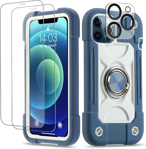 Vista 80 de Funda para iPhone 11 de 6.1 pulgadas con soporte de anillo, con 2 protectores de pantalla de vidrio, resistente a los golpes, resistente a