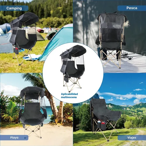 Vista 4 de Sillas de Camping Plegables con Toldo para Exteriores: Silla de Playa Deportiva Portátil con Toldo - Sillas de Playa con Sombrilla para Adultos