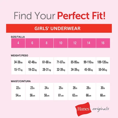 Vista 3 de Hanes Ropa interior original para niña, pantalones cortos e hipster de algodón elástico, paquete de 6