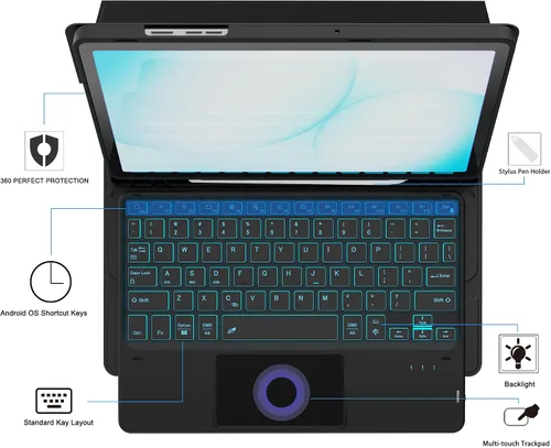 Vista 3 de Funda para Galaxy Tab A9+/A11+ de 11 pulgadas con teclado - Funda de tableta inalámbrica desmontable retroiluminada de 7 colores con panel táctil