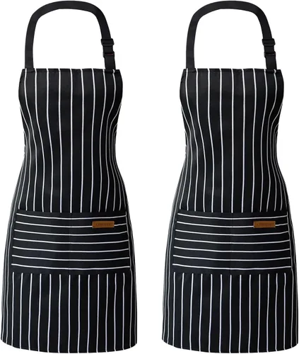 Vista 10 de ATROPOS Paquete de 2 delantales para mujeres con bolsillos, delantales de cocina para mujeres y hombres, delantales de chef ajustables para cocina