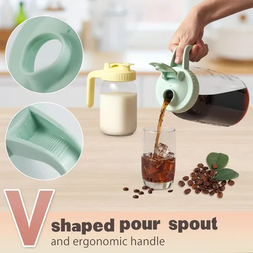 Vista 3 de Paquete de 2 tapas para frascos Mason de boca ancha en forma de V con asa, tapa con pico vertedor para frasco Mason con tapa abatible extendida