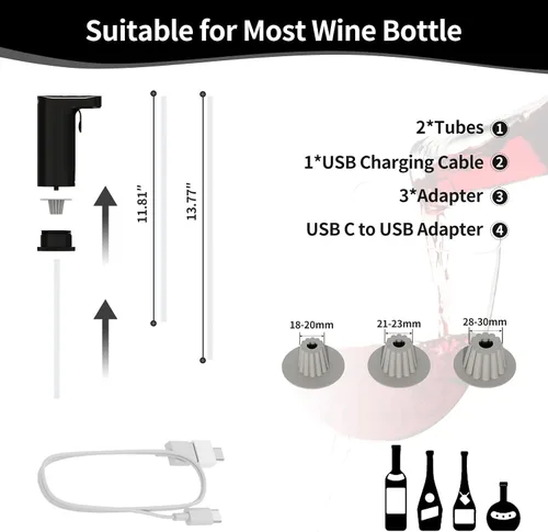 Vista 7 de JINJUNYE Dispensador de vino eléctrico, decantador de un solo toque, juego de dosificación de 0.0-33.8 fl oz, banco de energía y autolimpiante