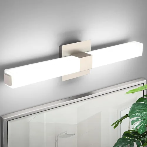 Vista 10 de Lámparas de baño de níquel cepillado: 24 pulgadas, regulable, moderna, minimalista, LED, a prueba de humedad, 5CCT