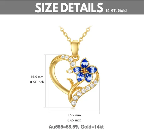 Vista 6 de Collar de flor de nacimiento de oro real de 14 quilates para mujer, oro amarillo creado moissanita con colgante de corazón, collares