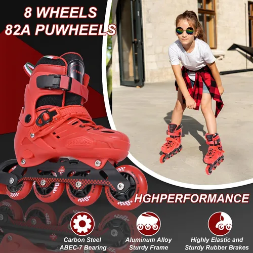 Vista 5 de Patines en línea ajustables para niñas y niños con 8 ruedas, patines en línea para niños, jóvenes, principiantes, niños grandes para jugar
