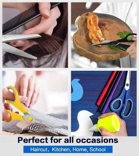 Vista 6 de Tijeras, VERONES - Asas suaves y cómodas de 8 pulgadas y cuchillas afiladas de acero inoxidable, perfectas para cortar papel, fotos de tela y más