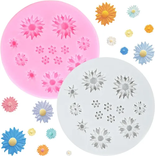Vista 17 de Moldes de silicona de girasol, molde de fondant de flores para decoración de pasteles, decoración de cupcakes, pasta de caramelo de chocolate, juego