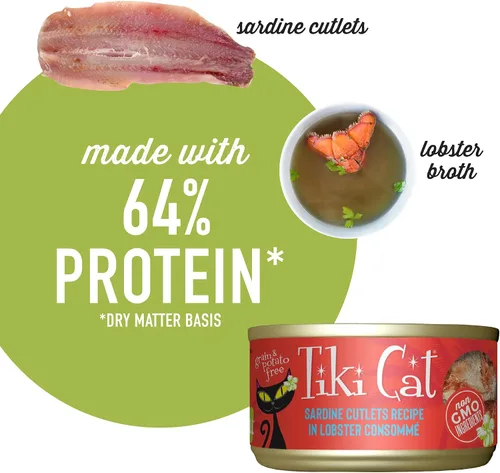 Vista 5 de Tiki Cat Grill - Alimento húmedo bajo en carbohidratos con mariscos enteros en caldo para gatos y gatitos adultos, 2.8 onzas, 12 unidades, sardina