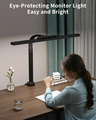 Vista 9 de Lámpara de escritorio con abrazadera para oficina en casa, luz brillante de 24 W con adaptador Touch Control Computer Lights, Flexible Gooseneck